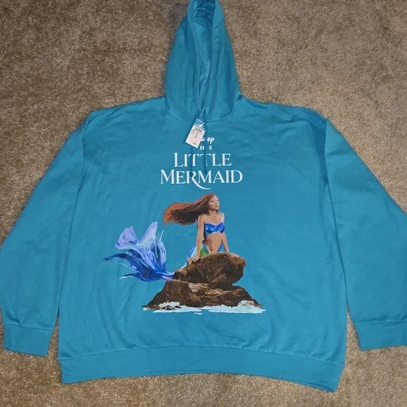 NWT Disney The Little Mermaid Women's Teal Aquamarine Hoodie Sweatshirt 3X - Picture 2 of 11